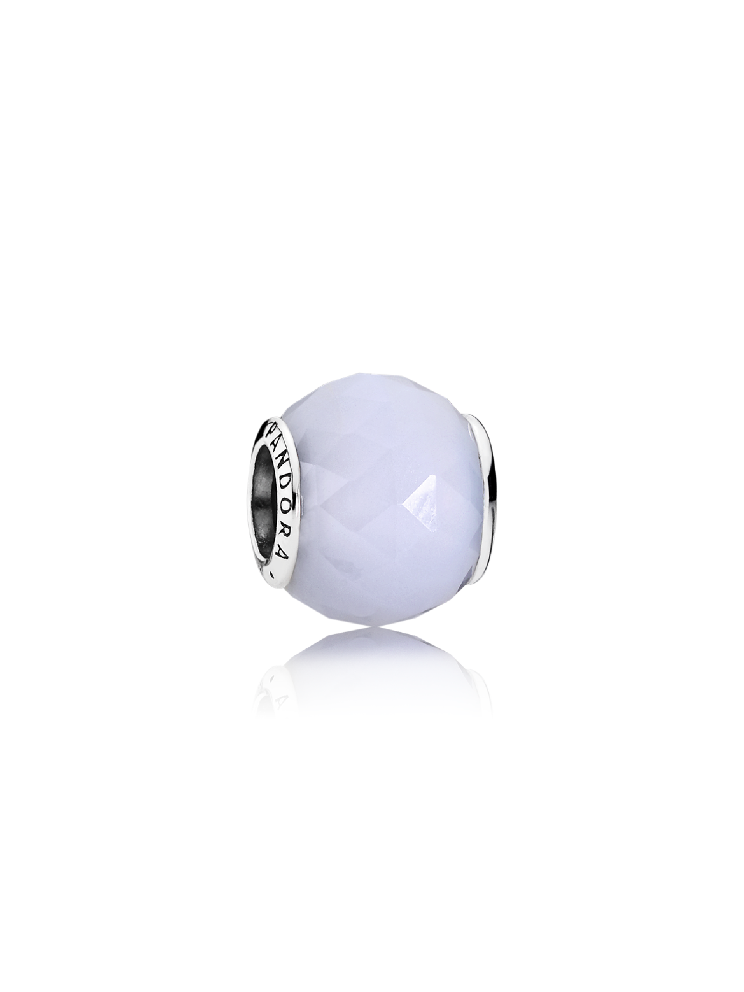 Abstract silver charm with faceted opalescent white crystal