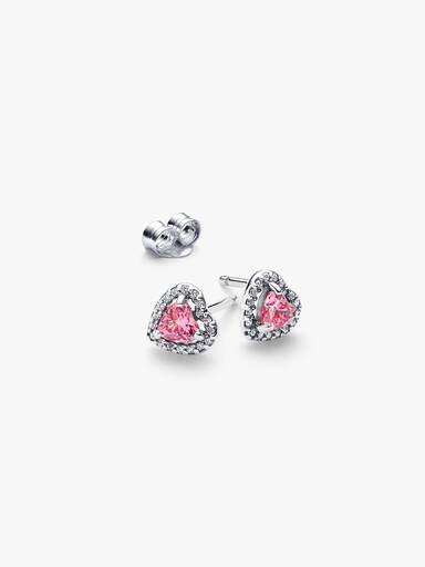Brincos de tarraxa Coração Rosa em Relevo