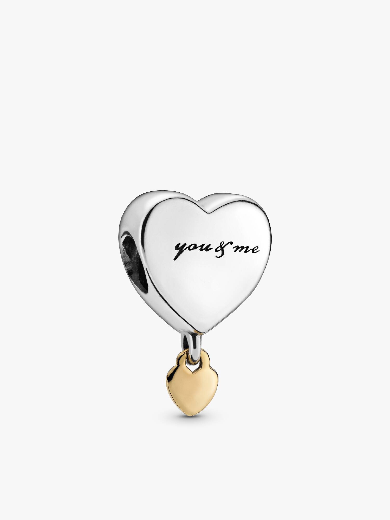 You & me heart silver charm with 14k