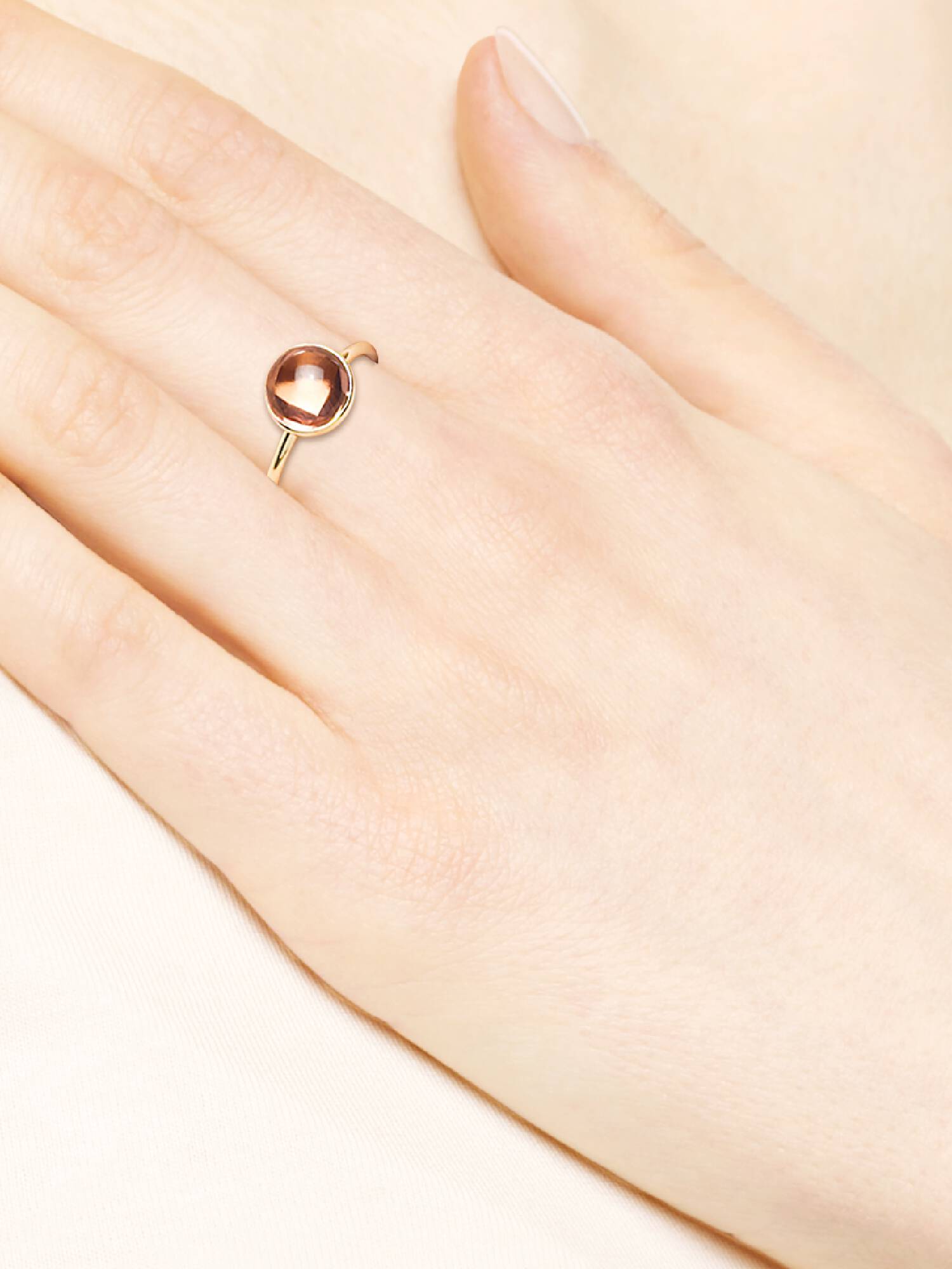 Anel Poetic Droplet, ouro 14k e Blush Rosa Cristal