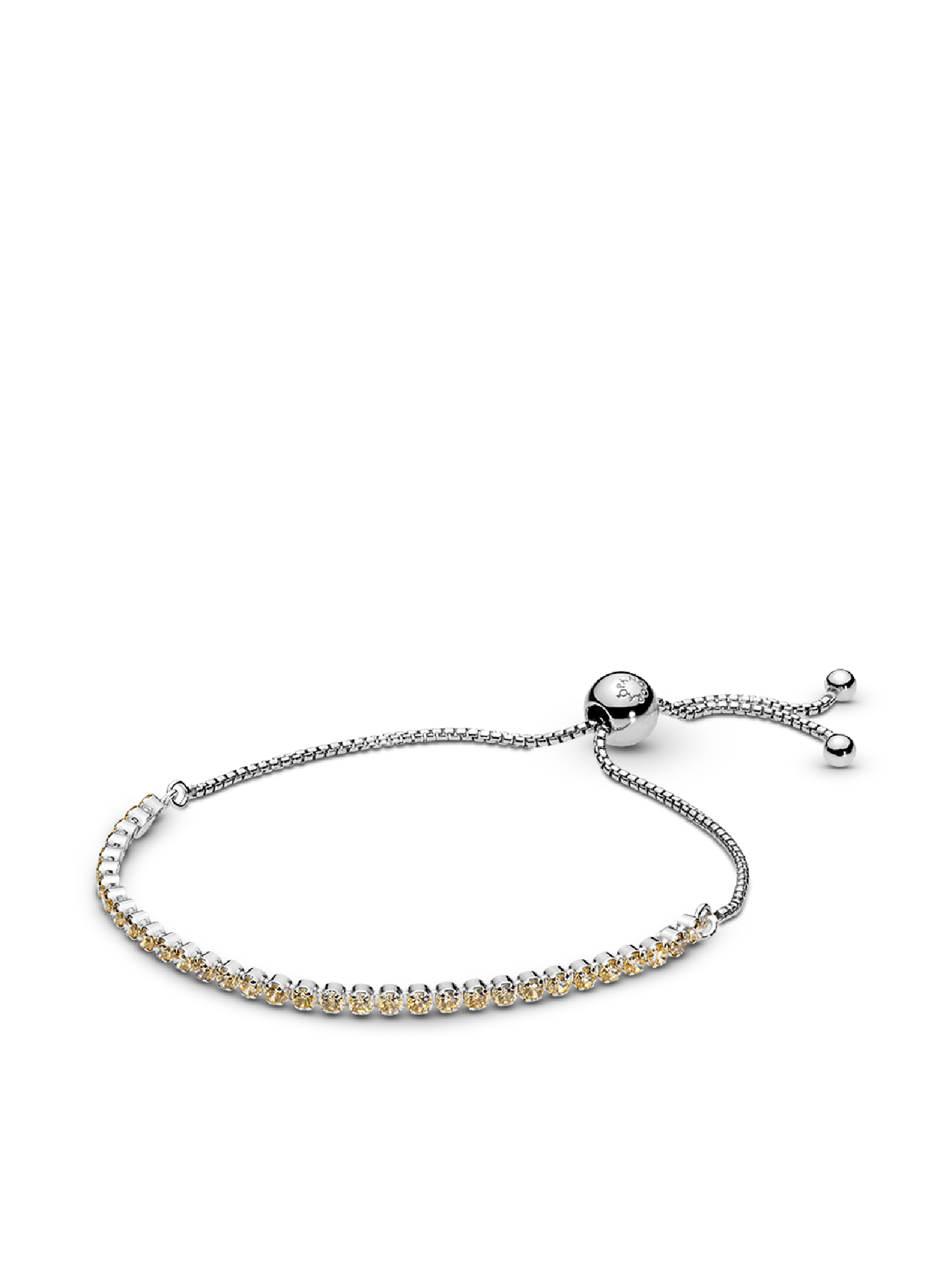 Rhodium plated silver bracelet with golden coloured cubic zirconia