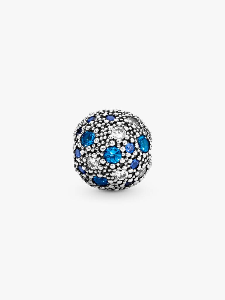 Silver clip with Swiss blue crystal, clear cubic zirconia and royal blue crystal