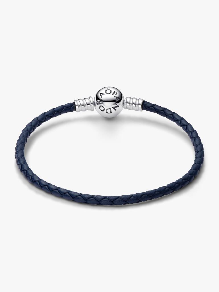 Pulseira de Couro Trançado Azul com Fecho Esférico Pandora Moments