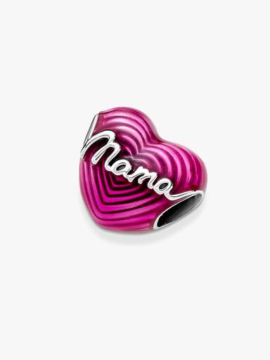 Heart mama sterling silver charm with transparent pink enamel