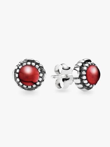 Silver stud earring, birthstone-January , garnet