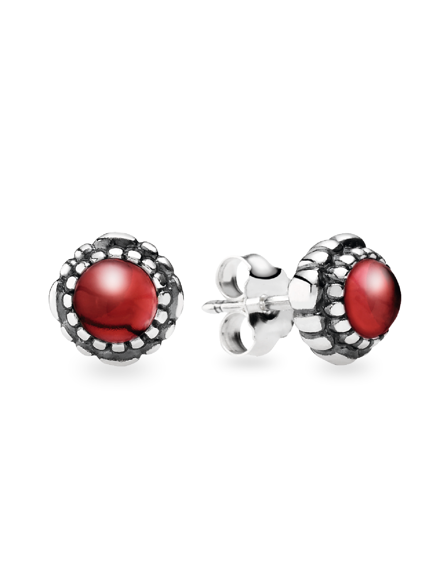 Silver stud earring, birthstone-January , garnet