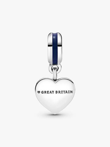 Great Britain heart flag silver dangle with red and medium blue enamel