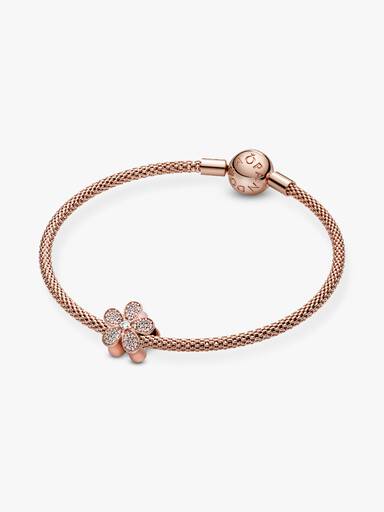 Daisy pave 14k rose gold-plated charm with clear cubic zirconia