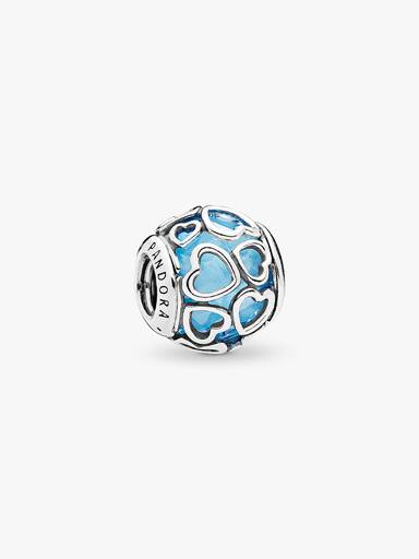 Heart silver charm with faceted sky blue crystal