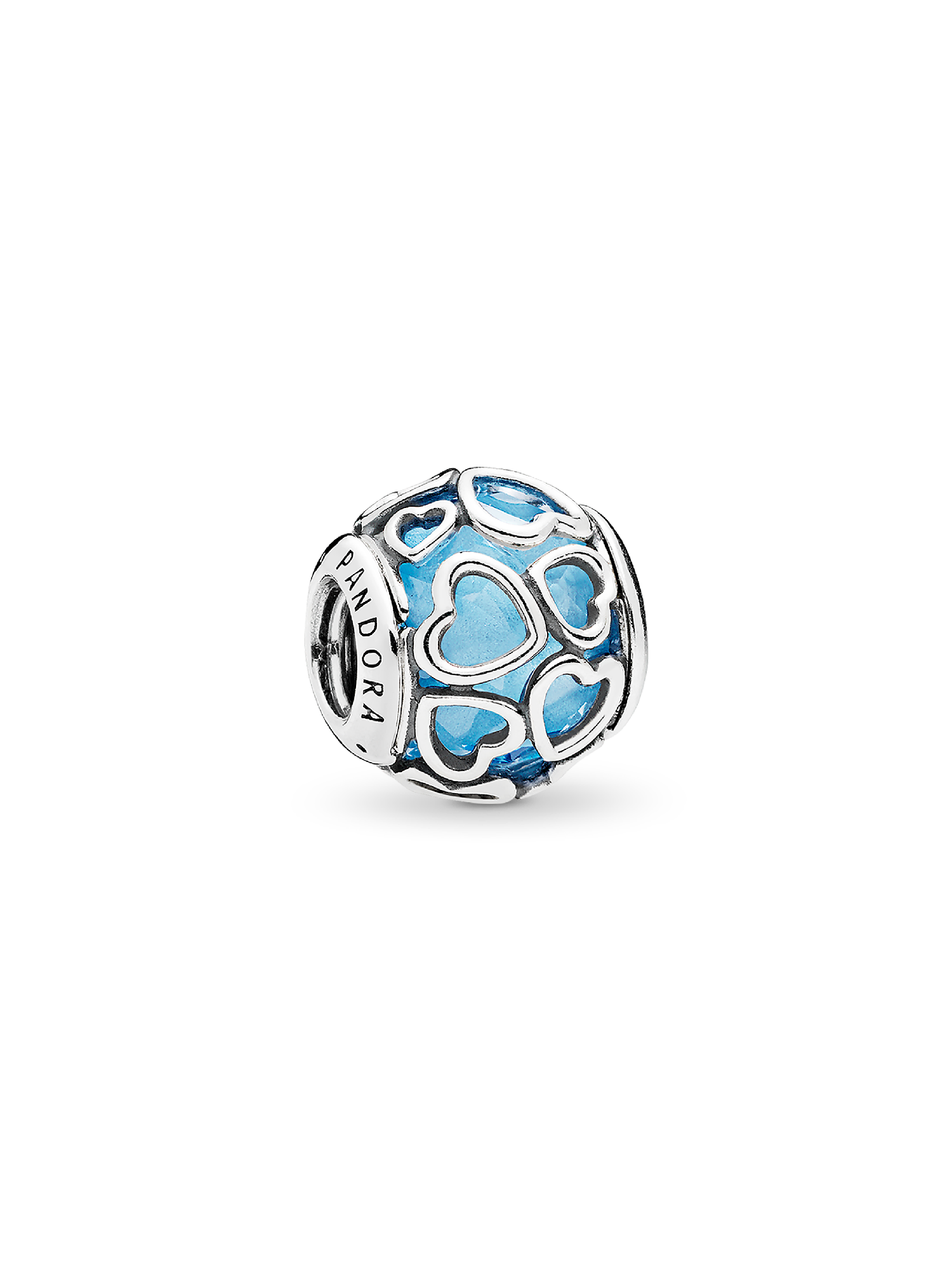 Heart silver charm with faceted sky blue crystal