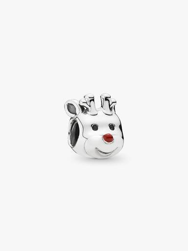 Reindeer silver charm with red enamel