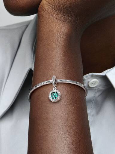 Circle and disc sterling silver dangle with royal green, aqua green crystal and clear cubic zirconia