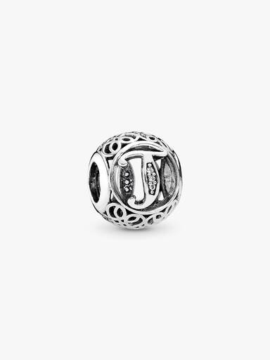 Letter T silver charm with clear cubic zirconia
