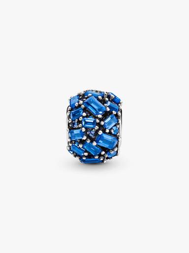 Ice cube silver charm with sea blue crystal