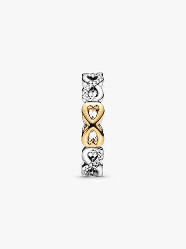 Infinity silver ring with 14k and cubic zirconia