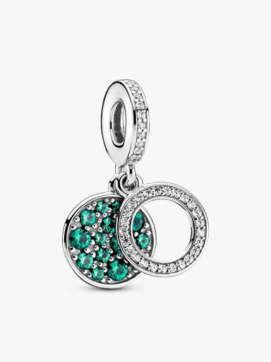 Circle and disc sterling silver dangle with royal green, aqua green crystal and clear cubic zirconia