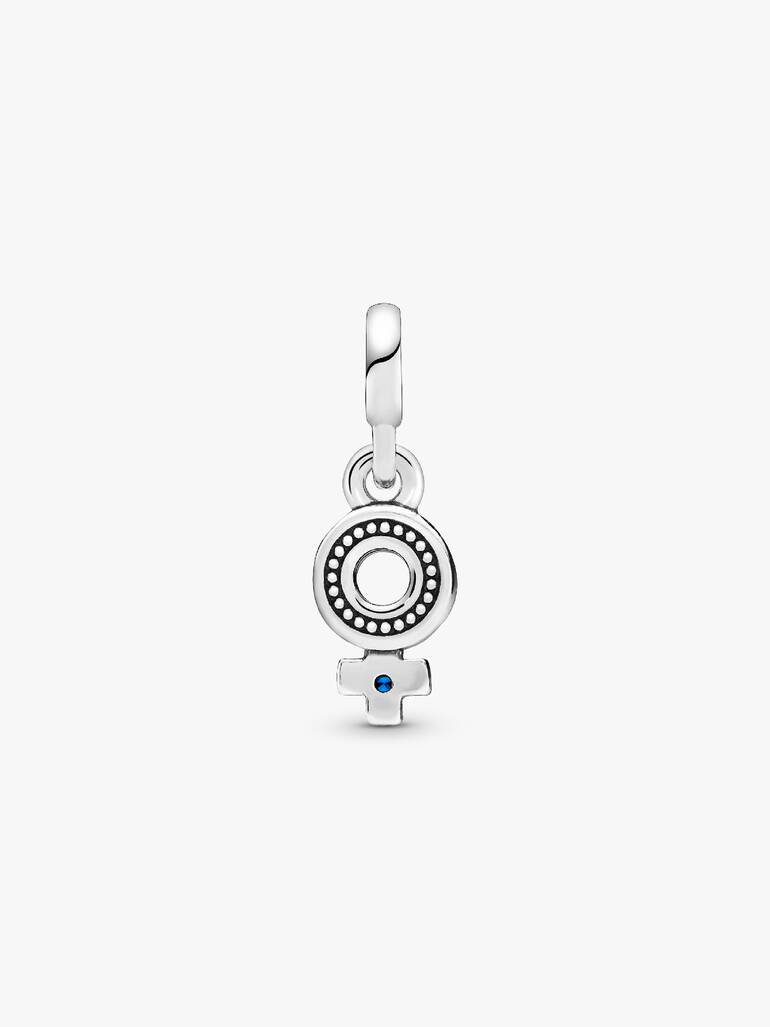 Female symbol silver dangle with true blue crystal