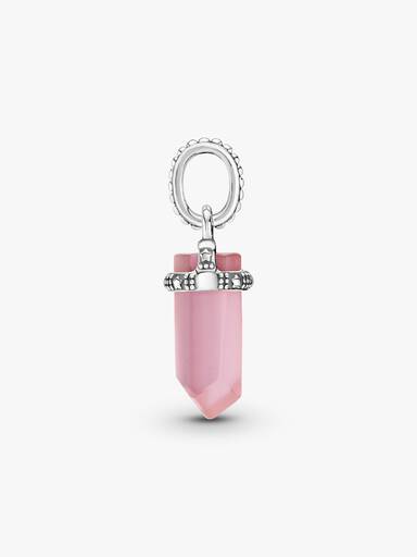 Stone amulet sterling silver pendant with pink mist crystal