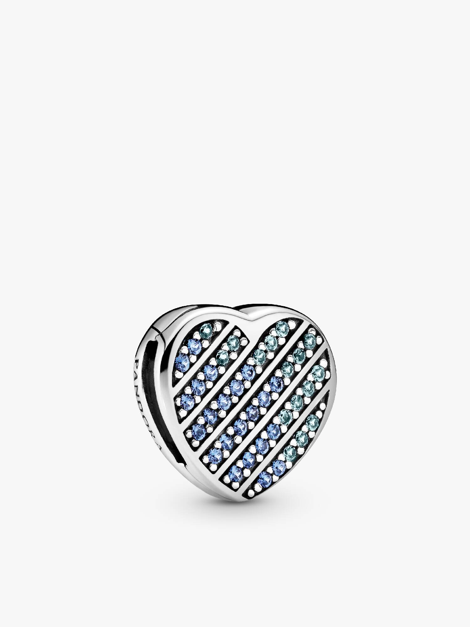 Heart sterling silver clip charm with stella blue and icy blue crystal