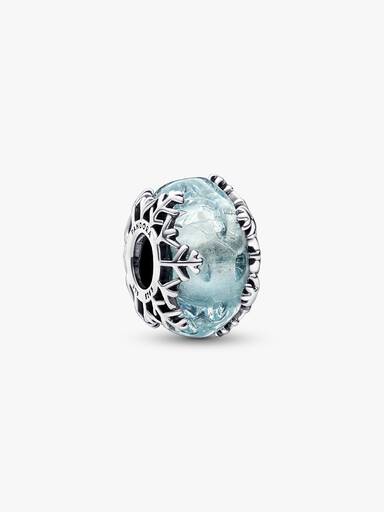 Charm Floco de Neve Azul Inverno em Vidro Murano