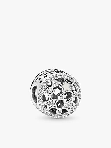 Stars silver charm with clear cubic zirconia and silver enamel