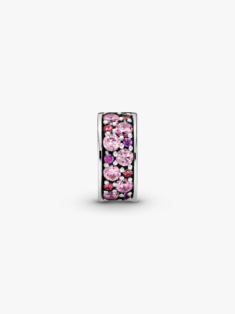 Silver clip with fancy pink, pink and fancy purple cubic zirconia and silicone grip