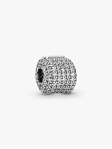 Pave silver clip with clear cubic zirconia