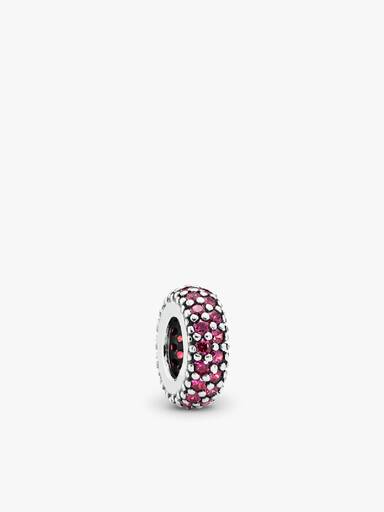 Abstract silver spacer with red cubic zirconia