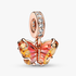 Charm pendente de borboleta em vidro de Murano rosa e amarelo Charm pendente de borboleta em vidro de Murano rosa e amarelo