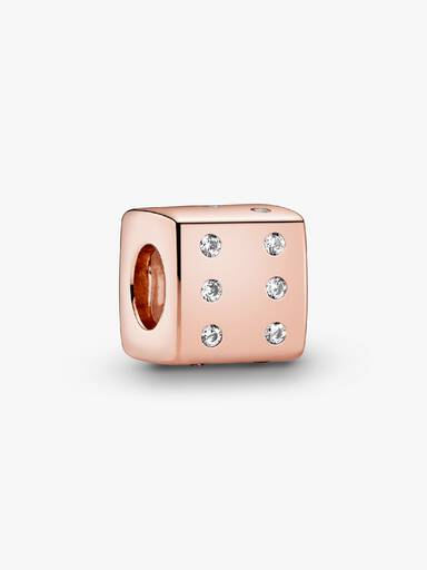 Dice 14k rose gold-plated charm with clear cubic zirconia