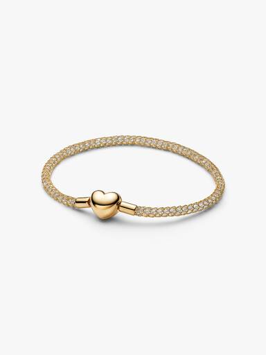 Pulseira de Malha Brilhante com Fecho de Coração