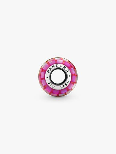 Silver charm with mother of pearl mosaic in purple, pink, yellow, green and blue