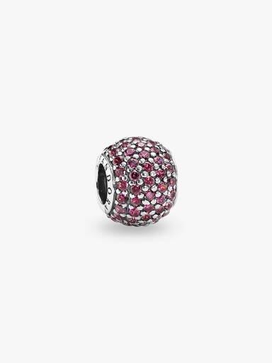 Abstract pave silver charm with red cubic zirconia