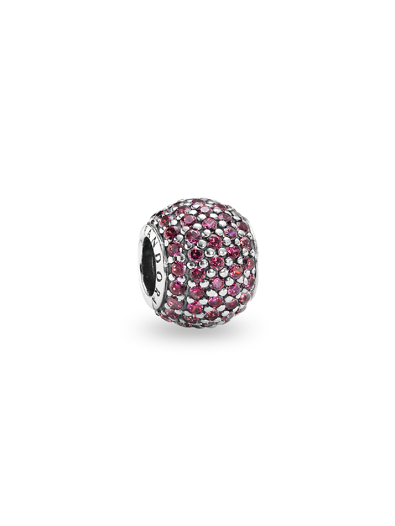 Abstract pave silver charm with red cubic zirconia