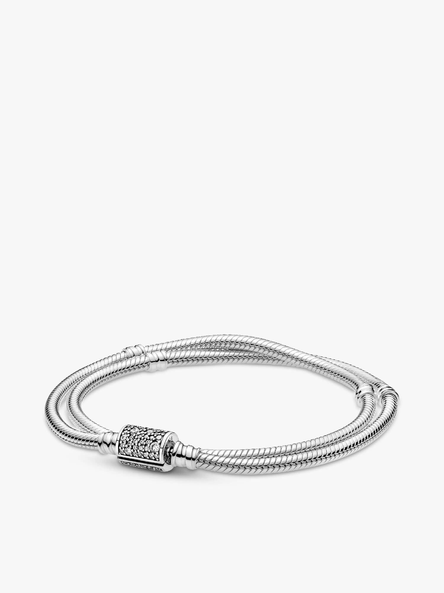 Braceletee Doble Corrente de Serpiente com Broche de Barril Pandora Moments