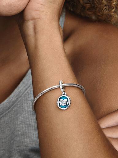 Mum sterling silver dangle with glittery blue enamel