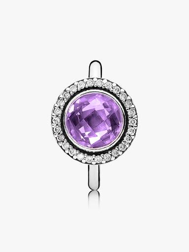 Silver ring with clear and purple cubic zirconia