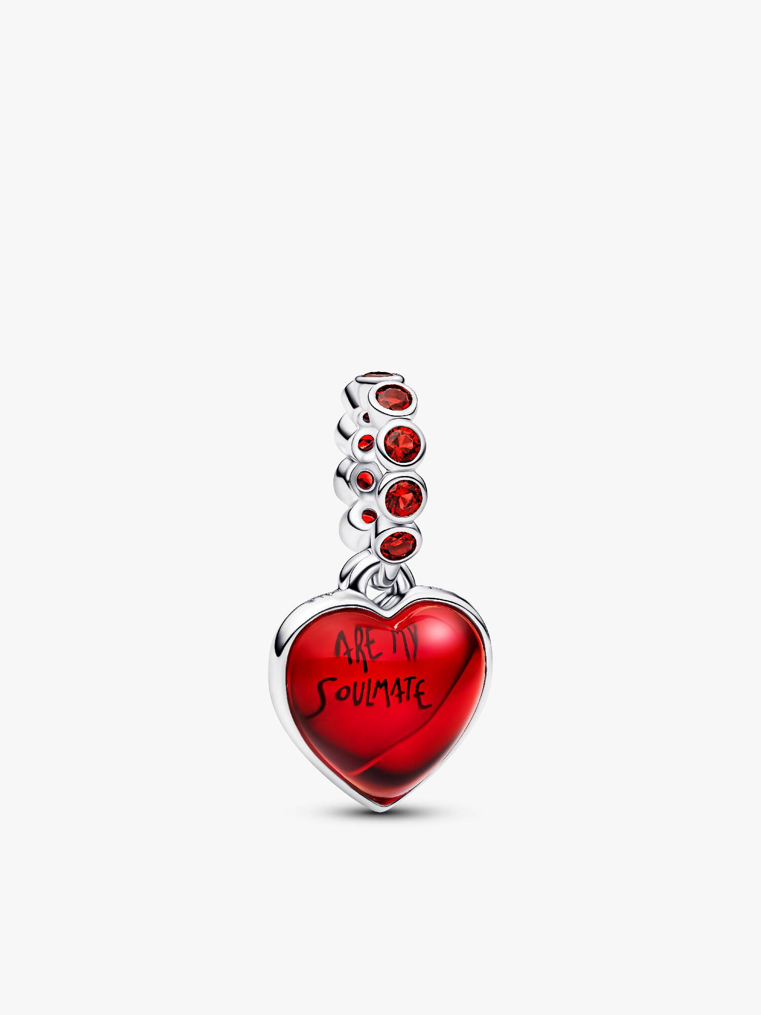 Charm pendente duplo de coração em vidro de Murano vermelho.