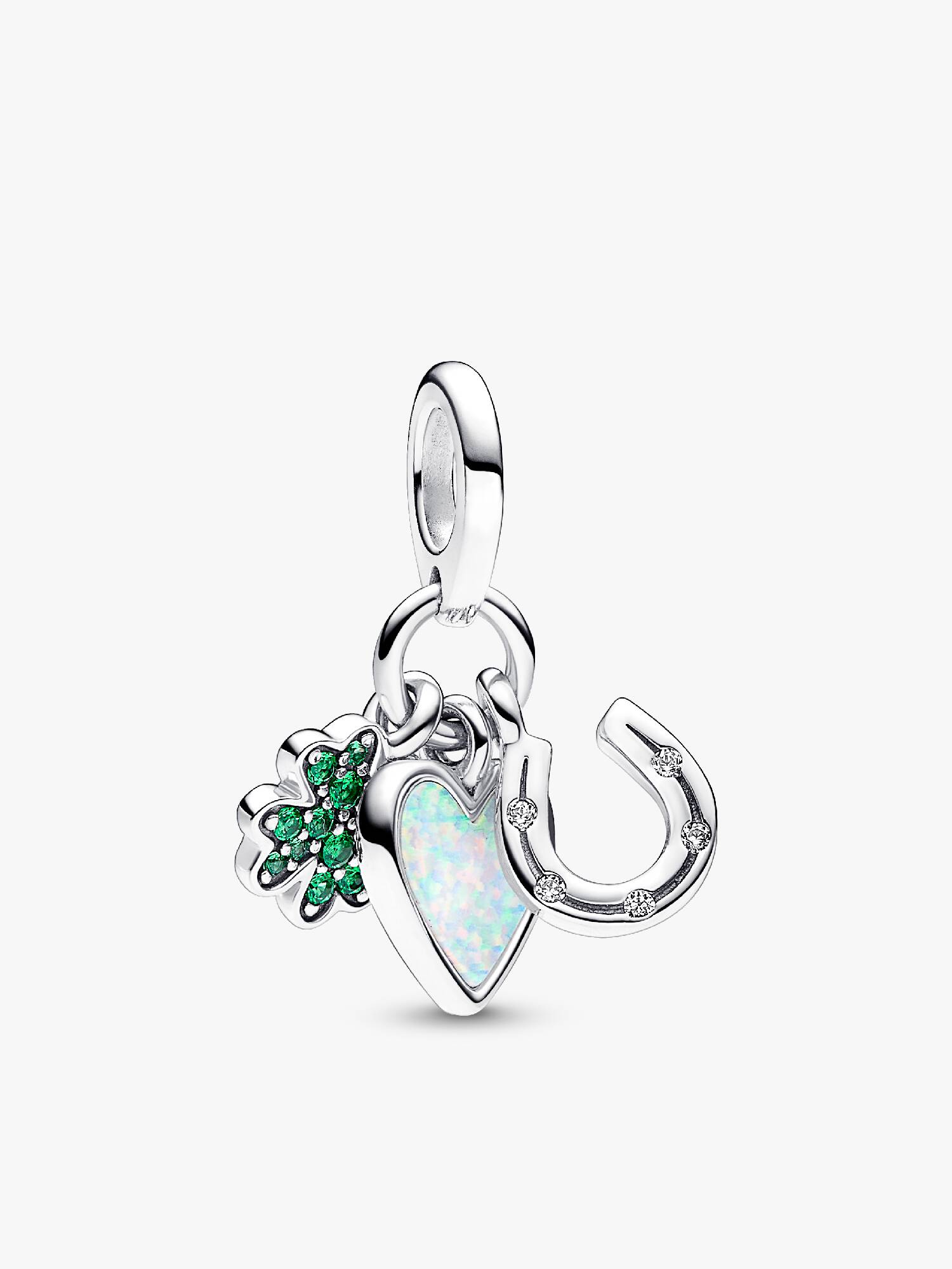 Charm Pendente Triplo Coração Trevo e Ferradura