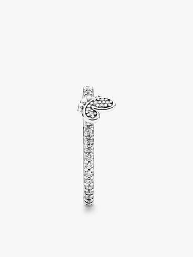 Butterfly silver ring with clear cubic zirconia