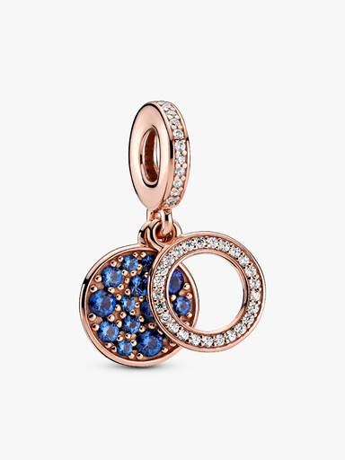 Circle and disc 14k rose gold-plated dangle with clear cubic zirconia and stellar blue crystal