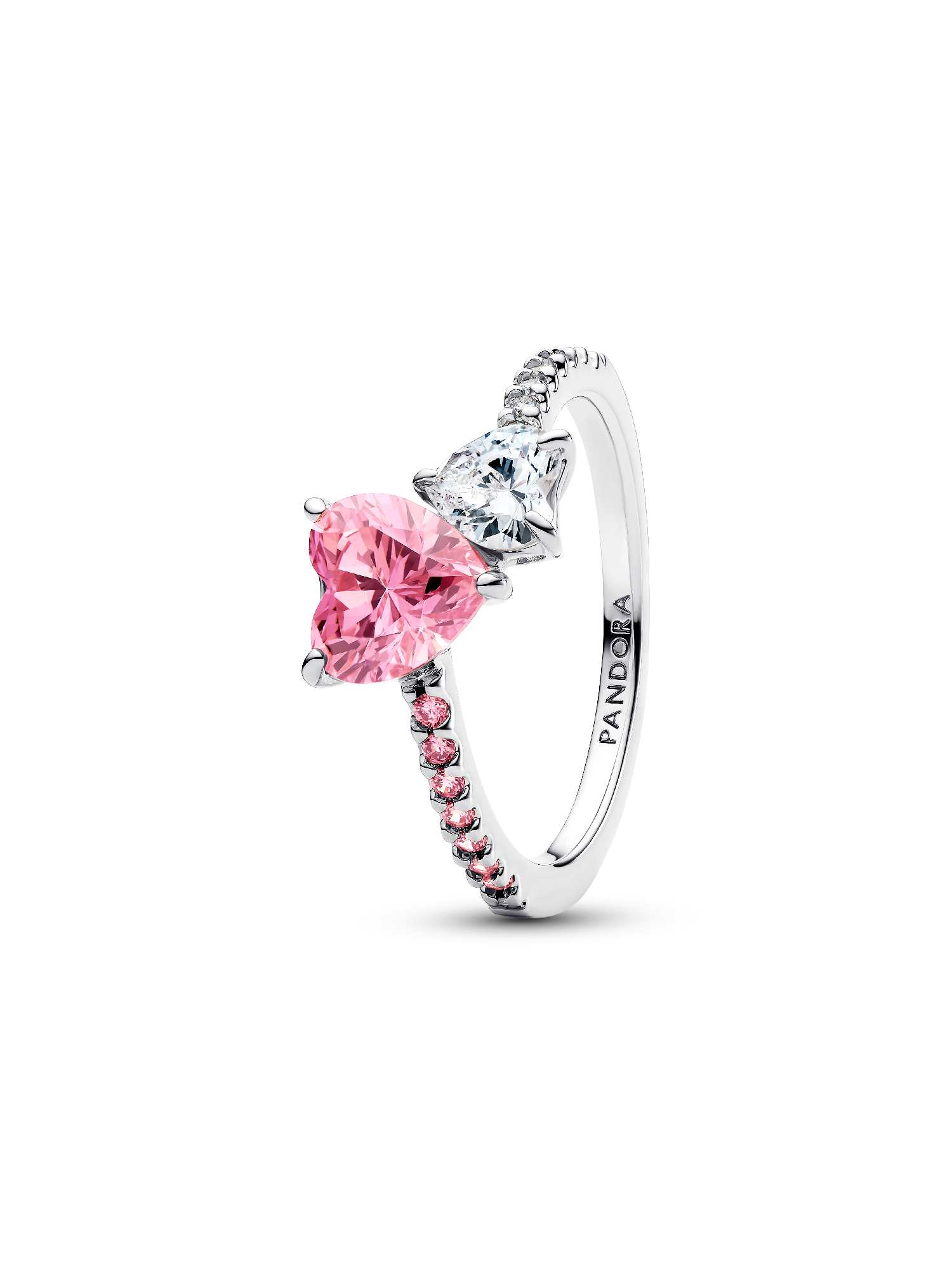 Anel de Coração Duplo Brilhante Rosa e Transparente