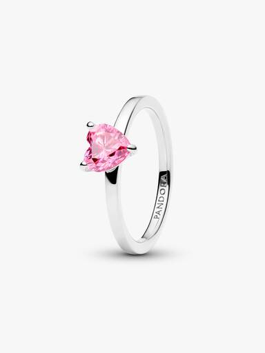 Anel Solitário Coração Brilhante Rosa