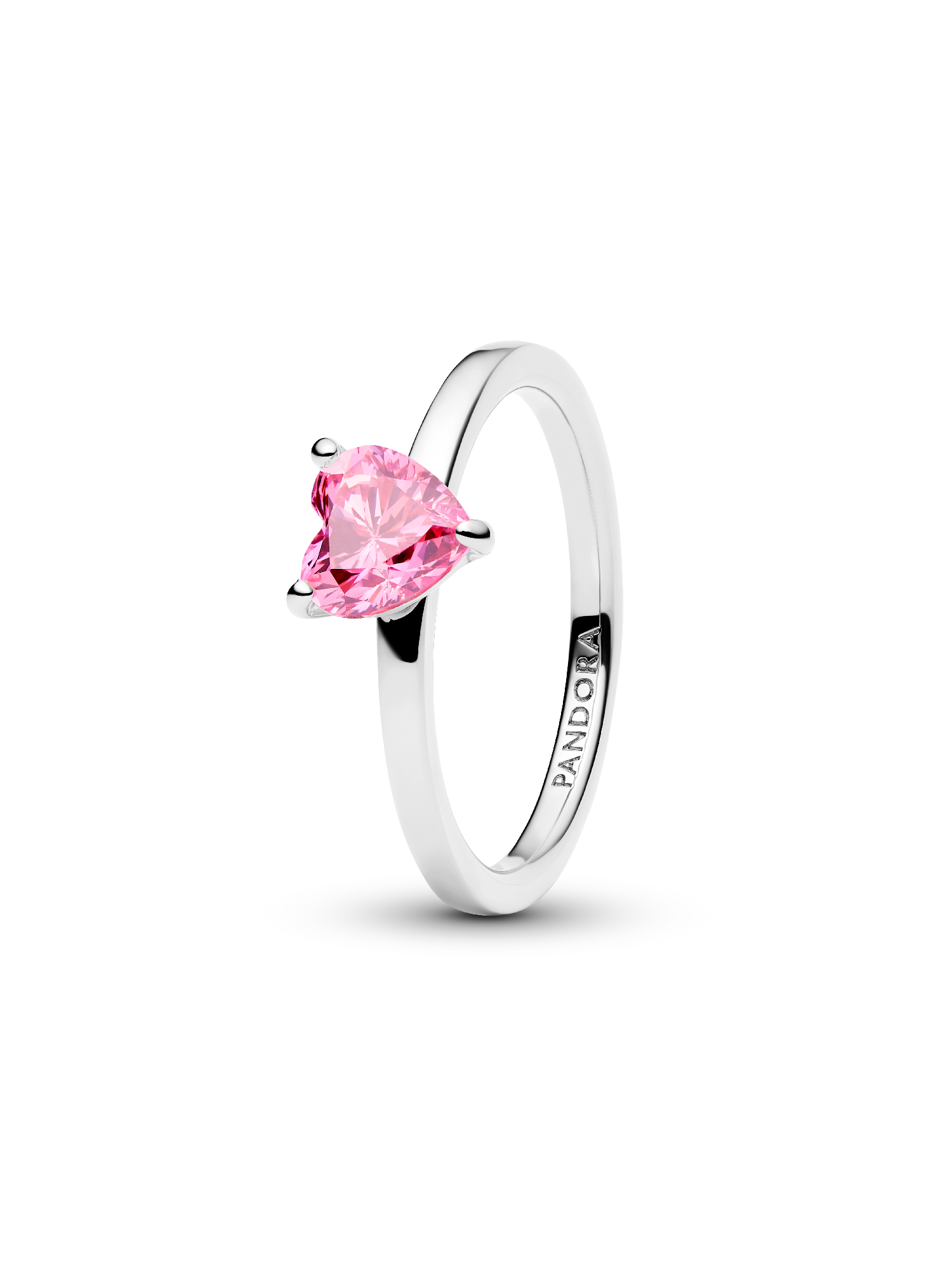 Anel Solitário Coração Brilhante Rosa