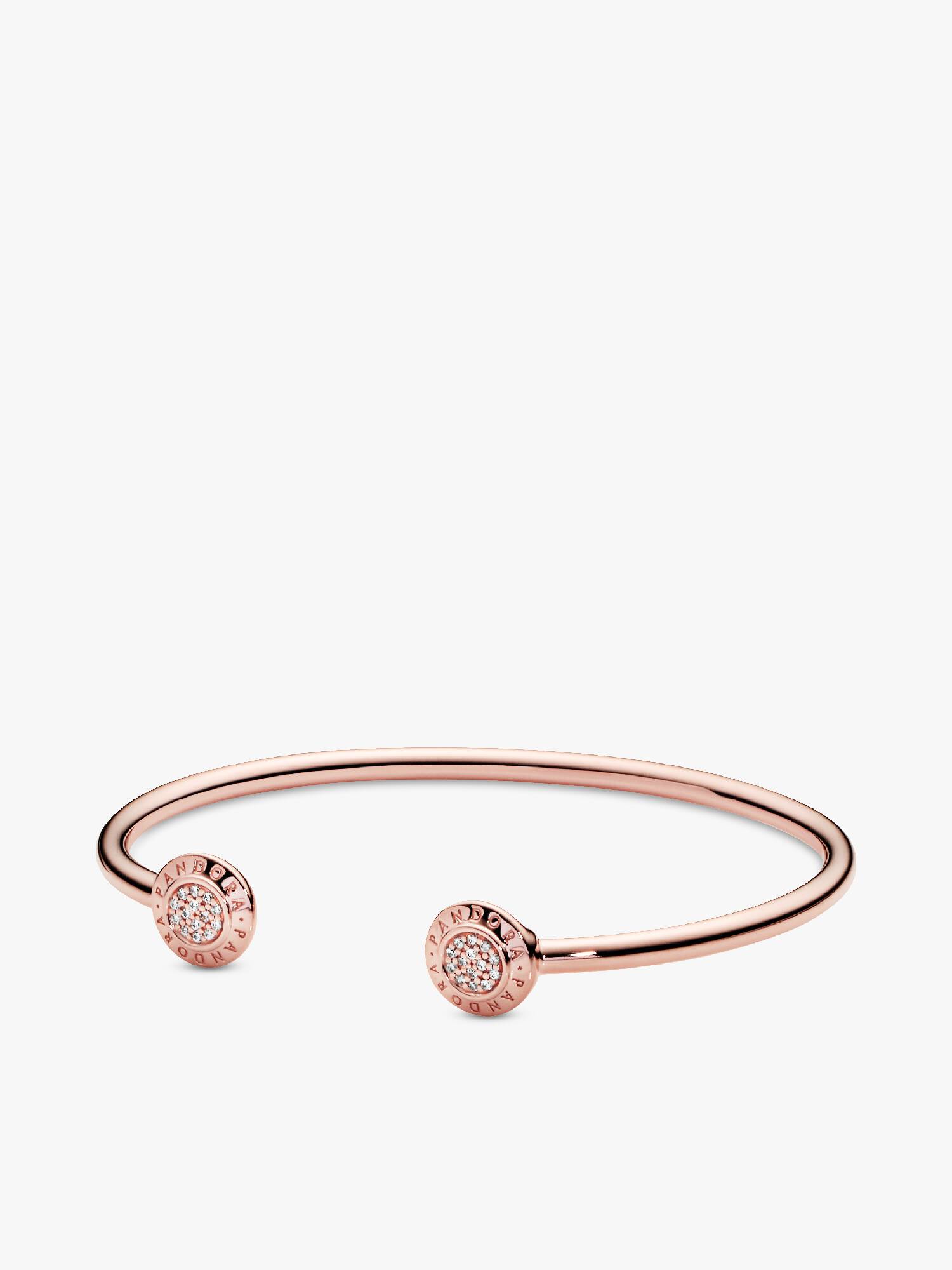 PANDORA Rose logo open bangle with clear cubic zirconia
