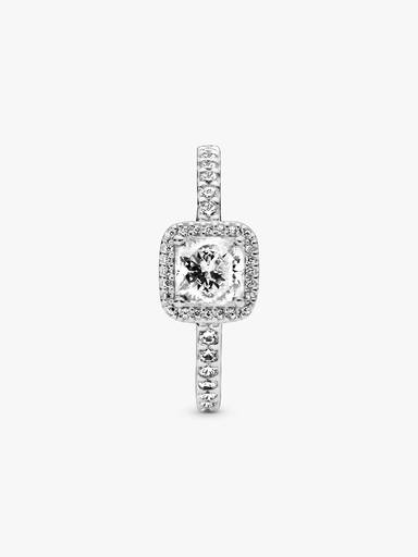 Square silver ring with clear cubic zirconia