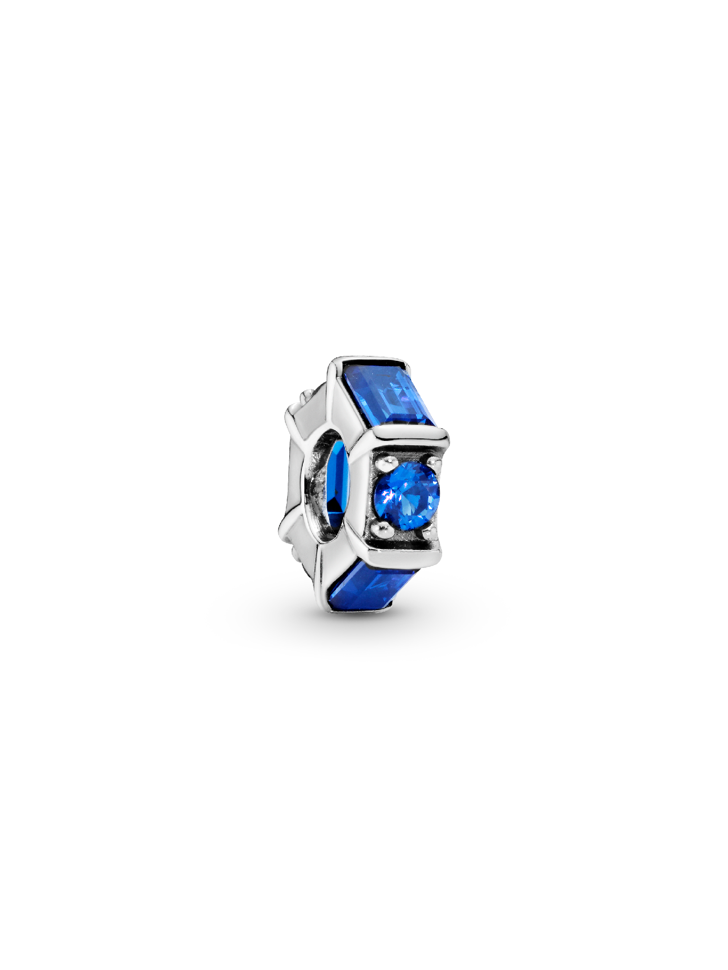 Ice cube silver spacer with sea blue crystal