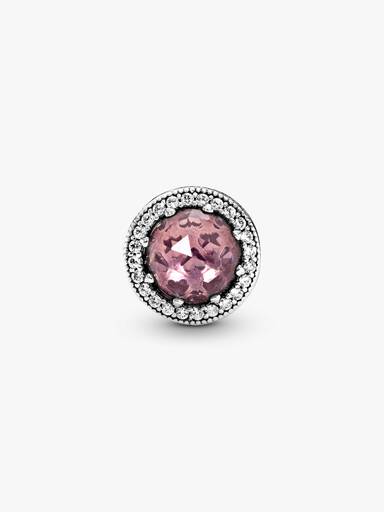 Abstract silver charm with blush pink crystal and clear cubic zirconia