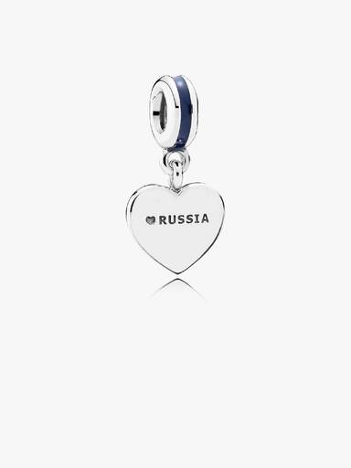 Russia heart flag silver dangle with white, blue and red enamel