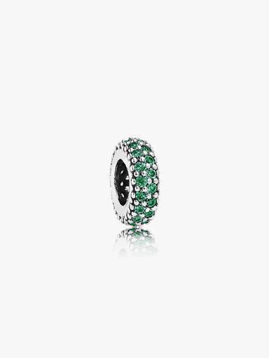 Abstract silver spacer with dark green cubic zirconia
